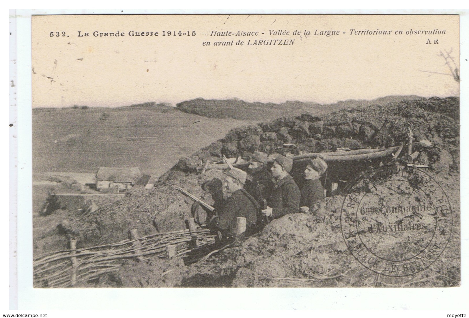 CPA-1915-GUERRE DE 1914-18-68-LARGITZEN-TERRITORIAUX EN OBSERVATION DANS UNE TRANCHEE-VOIR CACHET 9ème REG ARTILLERIE - Guerre 1914-18