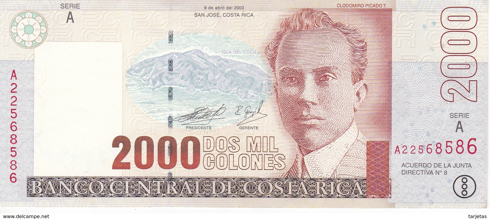 BILLETE DE COSTA RICA DE 2000 COLONES AÑO 2003 EN CALIDAD EBC (XF) (BANKNOTE) DELFIN Y TIBURON MARTILLO - Costa Rica