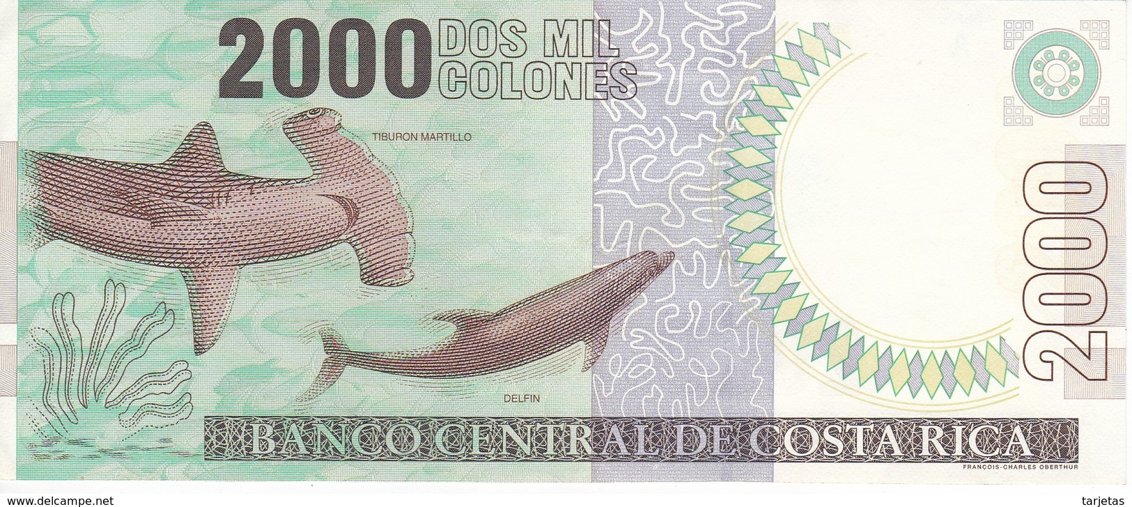BILLETE DE COSTA RICA DE 2000 COLONES AÑO 2003 EN CALIDAD EBC (XF) (BANKNOTE) DELFIN Y TIBURON MARTILLO - Costa Rica
