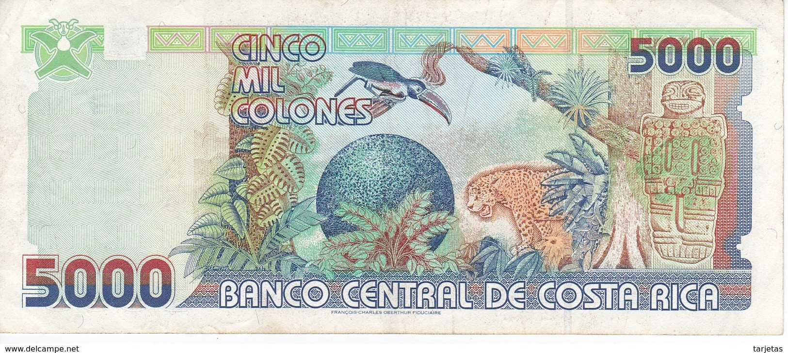 BILLETE DE COSTA RICA DE 5000 COLONES AÑO 1999  (BANKNOTE) TUCAN-LEOPARDO - Costa Rica