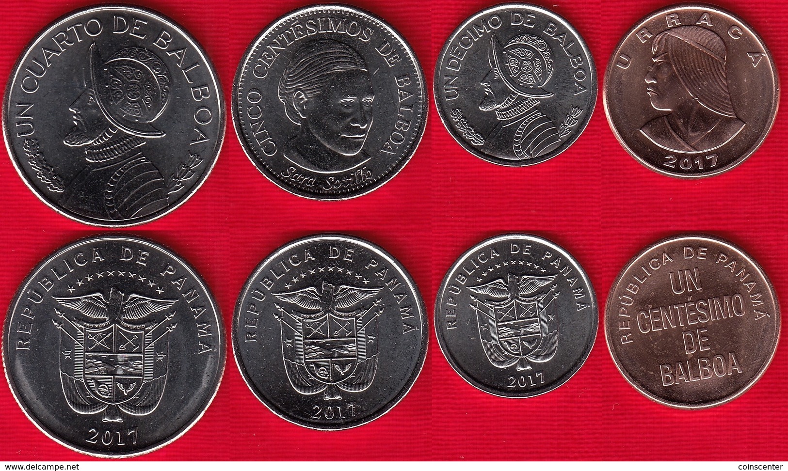 Panama Set Of 4 Coins: 1 Centesimo - 1/4 Balboa 2017 "New Coat Of Arms" UNC - Panama