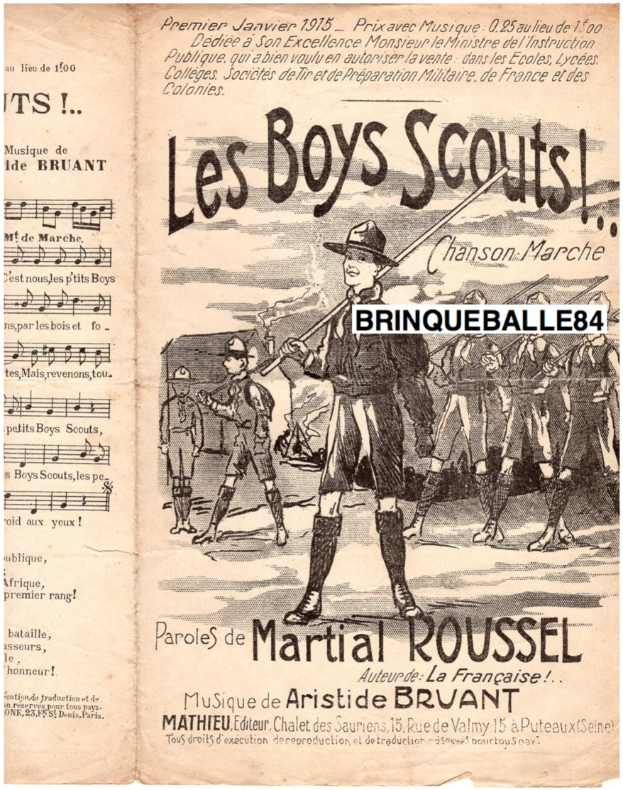 CAF CONC MILITARIA PARTITION LES BOYS SCOUTS ARISTIDE BRUANT MARTIAL ROUSSEL 1915 MATHIEU PUTEAUX - Altri & Non Classificati