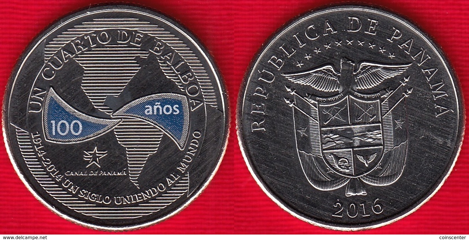 Panama Cuarto (1/4) Balboa 2016 "Canal 100 Year Ann." (6th Coin) Colored UNC - Panama