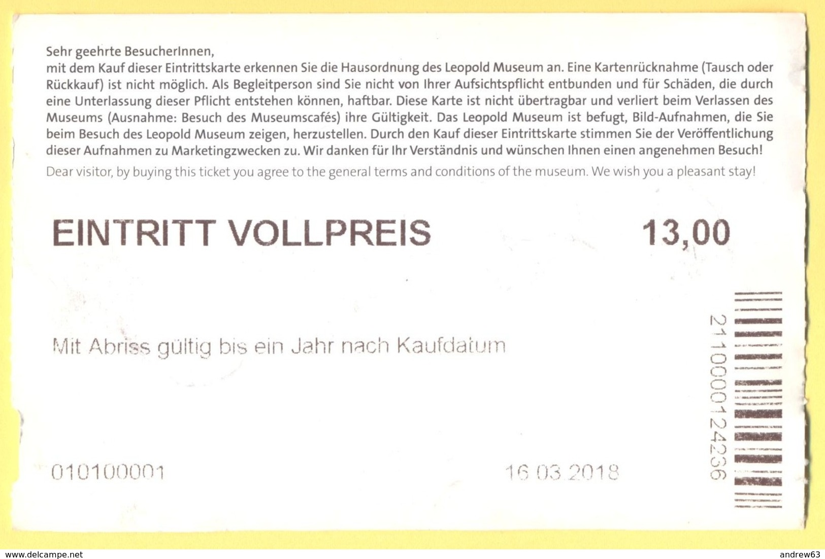 AUSTRIA - ÖSTERREICH - AUTRICHE - Leopold Museum, Wien - Entrance Ticket - Eintritt Vollpreis - Gustav Klimt - Used - Biglietti D'ingresso