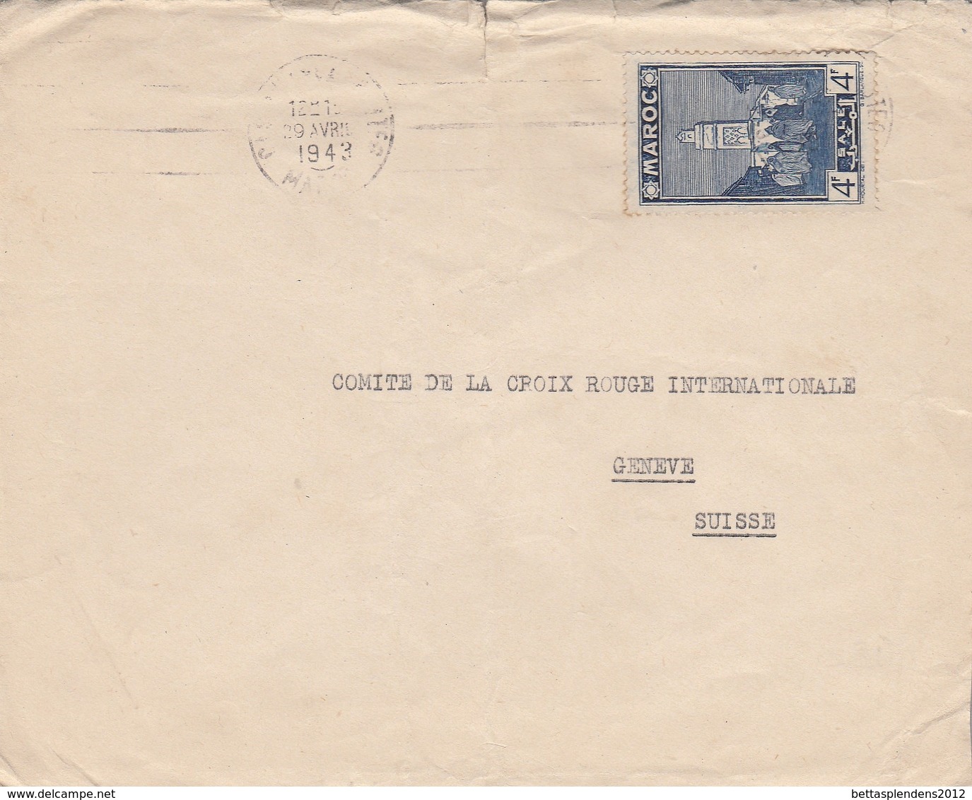 LSC 1943 - Enveloppe Pour Croix Rouge Genève - YT 194 - Cachet A.X. ( Censure ) Au Dos - Briefe U. Dokumente