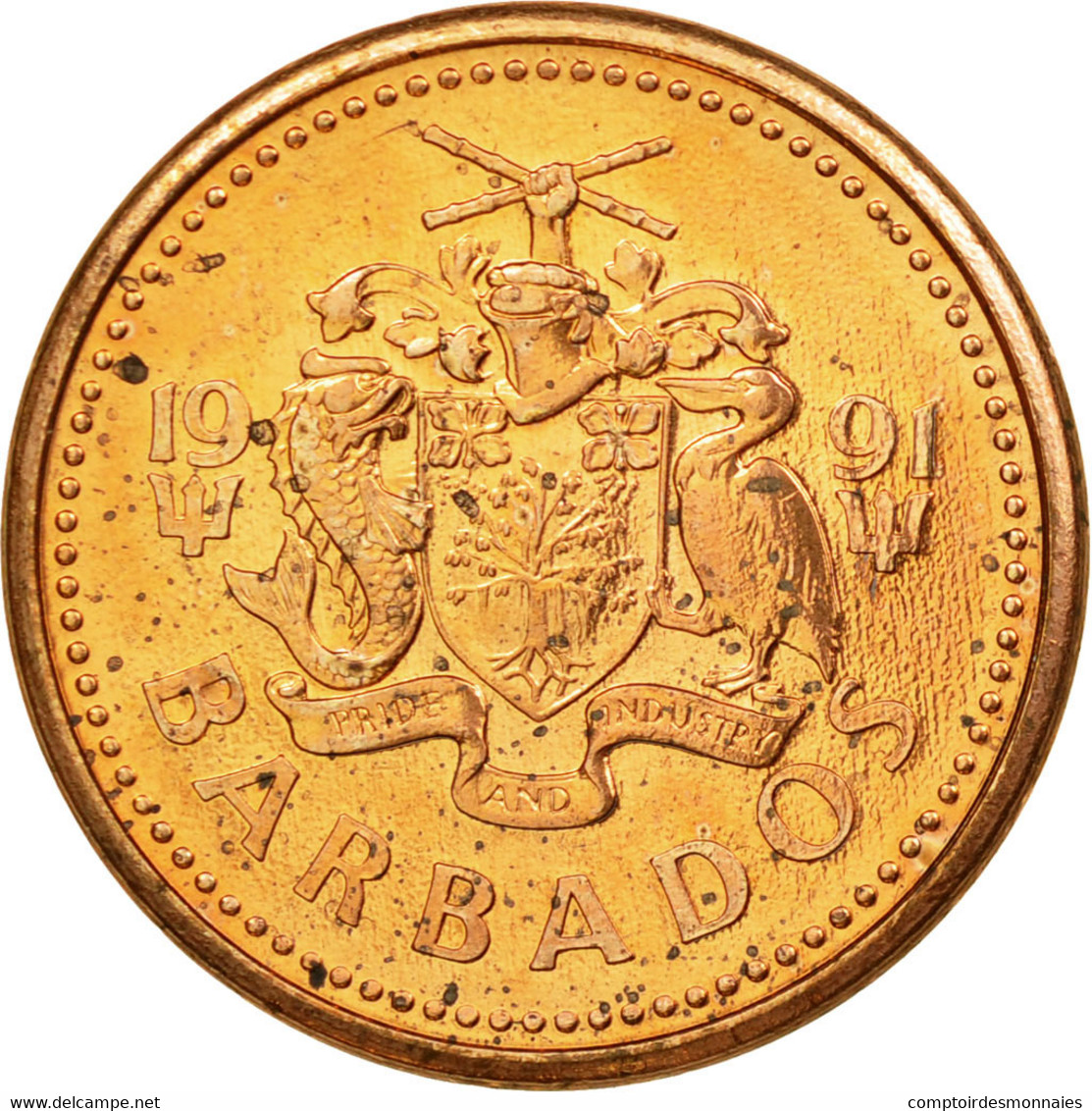 Monnaie, Barbados, Cent, 1991, Franklin Mint, SUP, Bronze, KM:10 - Barbados (Barbuda)