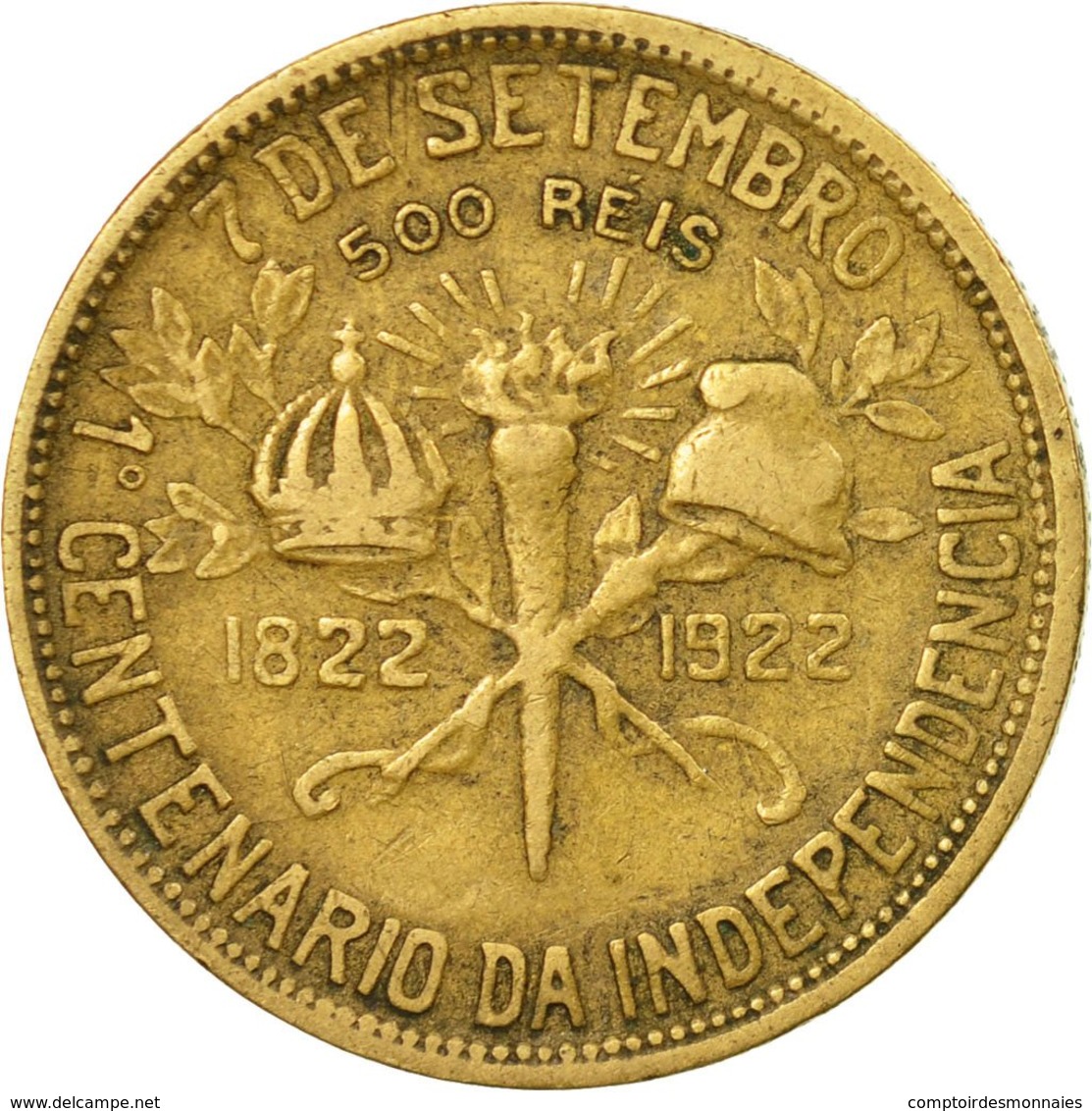 Monnaie, Brésil, 500 Reis, 1922, TB+, Aluminum-Bronze, KM:521.1 - Brésil