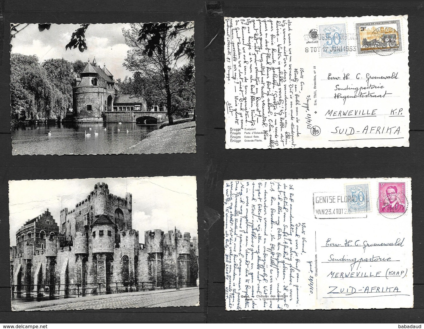 Belgium Bruges, Ostende Gate, Ghent, Chateau Des Comptes, Used. 3F50,  1963, 1969> S.Africa - Other & Unclassified