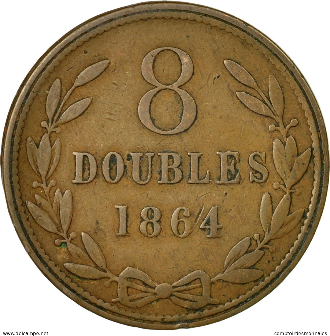 Monnaie, Guernsey, 8 Doubles, 1864, Heaton, Birmingham, TB+, Bronze, KM:7 - Guernsey