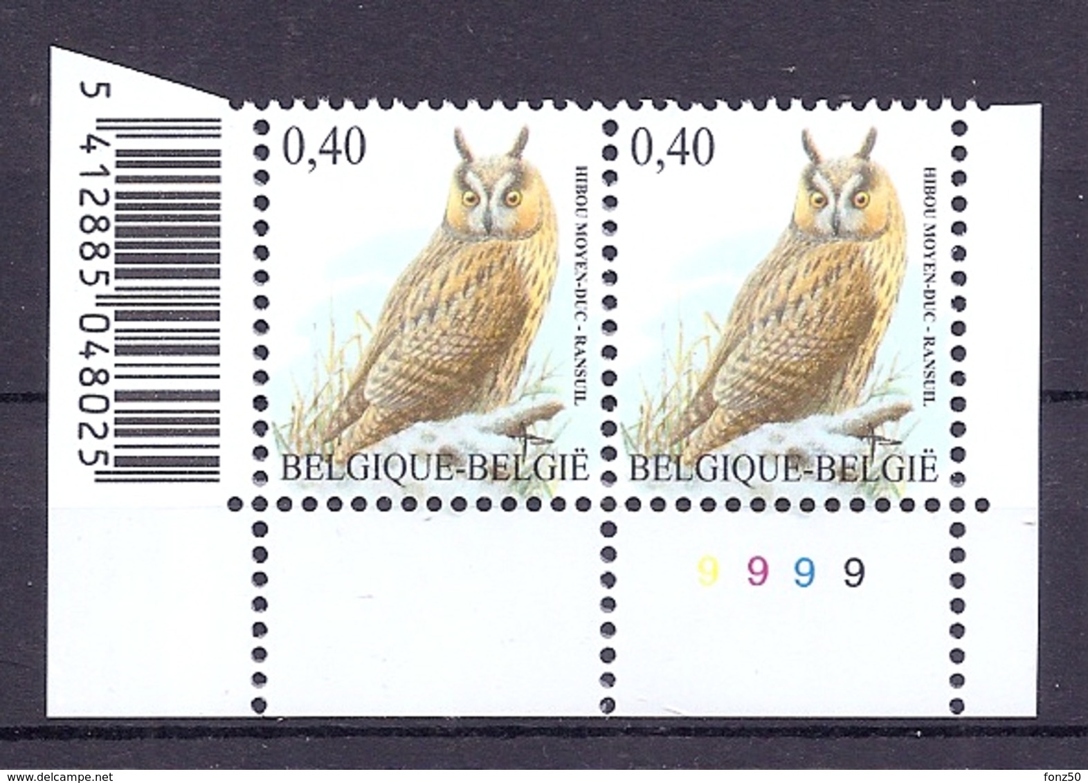 BELGIE * Buzin * Nr 3737  Barcode + Plaatnr 9 * Postfris Xx * FLUOR  PAPIER - 1985-.. Oiseaux (Buzin)