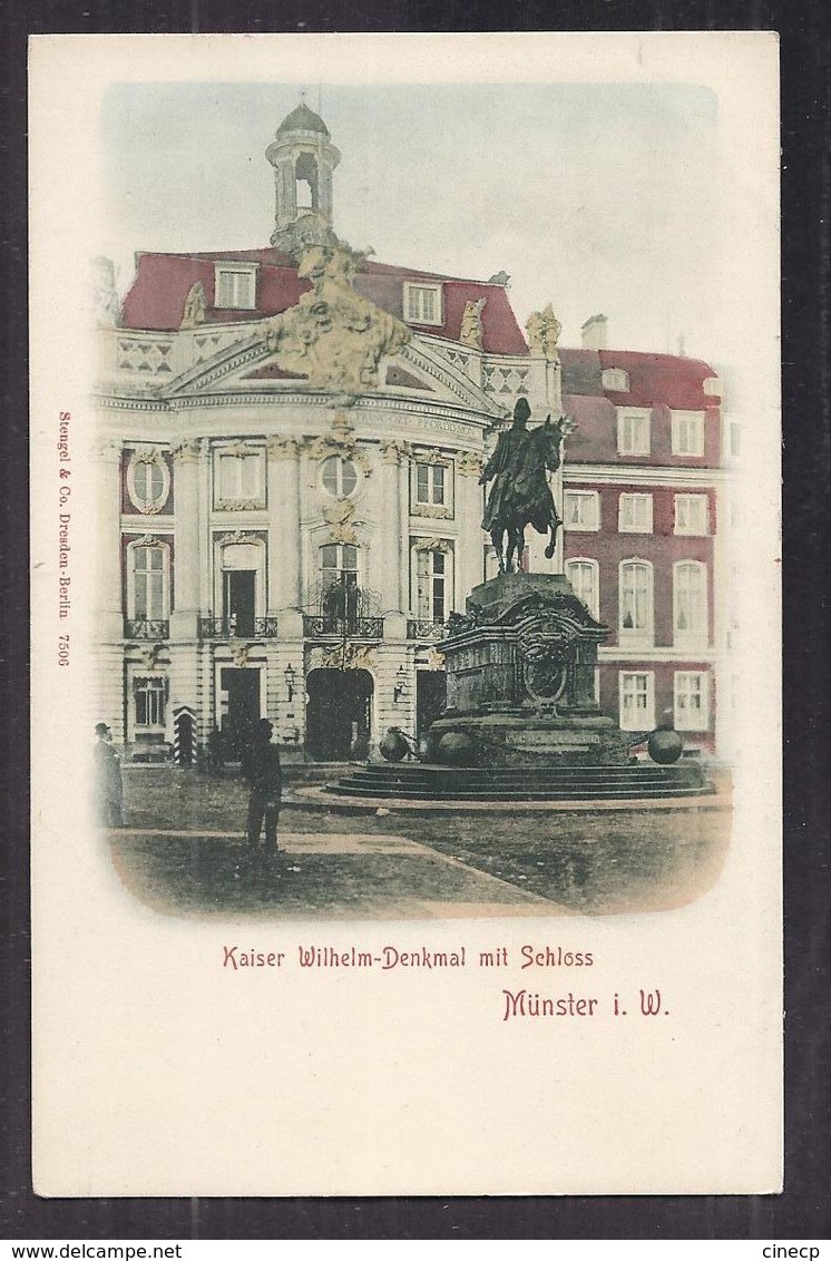 CPA ALLEMAGNE - MÜNSTER - Münster I. W. - Kaiser Wilhelm-Denkmal Mit Schloss - TB PLAN STATUE Petite Animation - Muenster