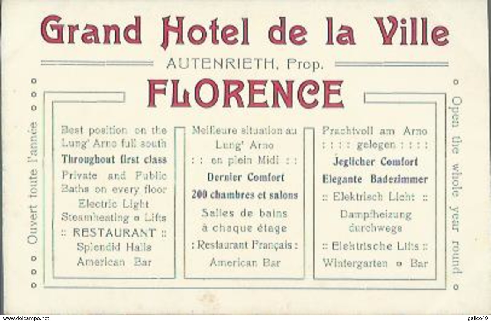 6204 Florence - Grand Hotel De La Ville - Autenrieth. Propriétaire - Firenze