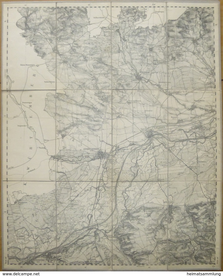 60 Dillingen West - Topographische Karte Von Bayern ( Bayerische Generalstabskarte) 1:50'000 43cm X 52cm Auf Leinen Gezo - Topographical Maps