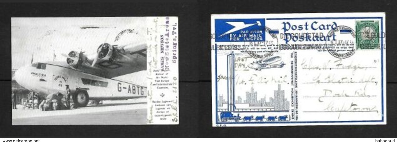 S.Africa Arrival Of Air Mails At Rand Airport, 1/2d, EMPIRE EXHIBITION JOHANNESBURG 16 I 37 (last Day) > Cape Town - South Africa