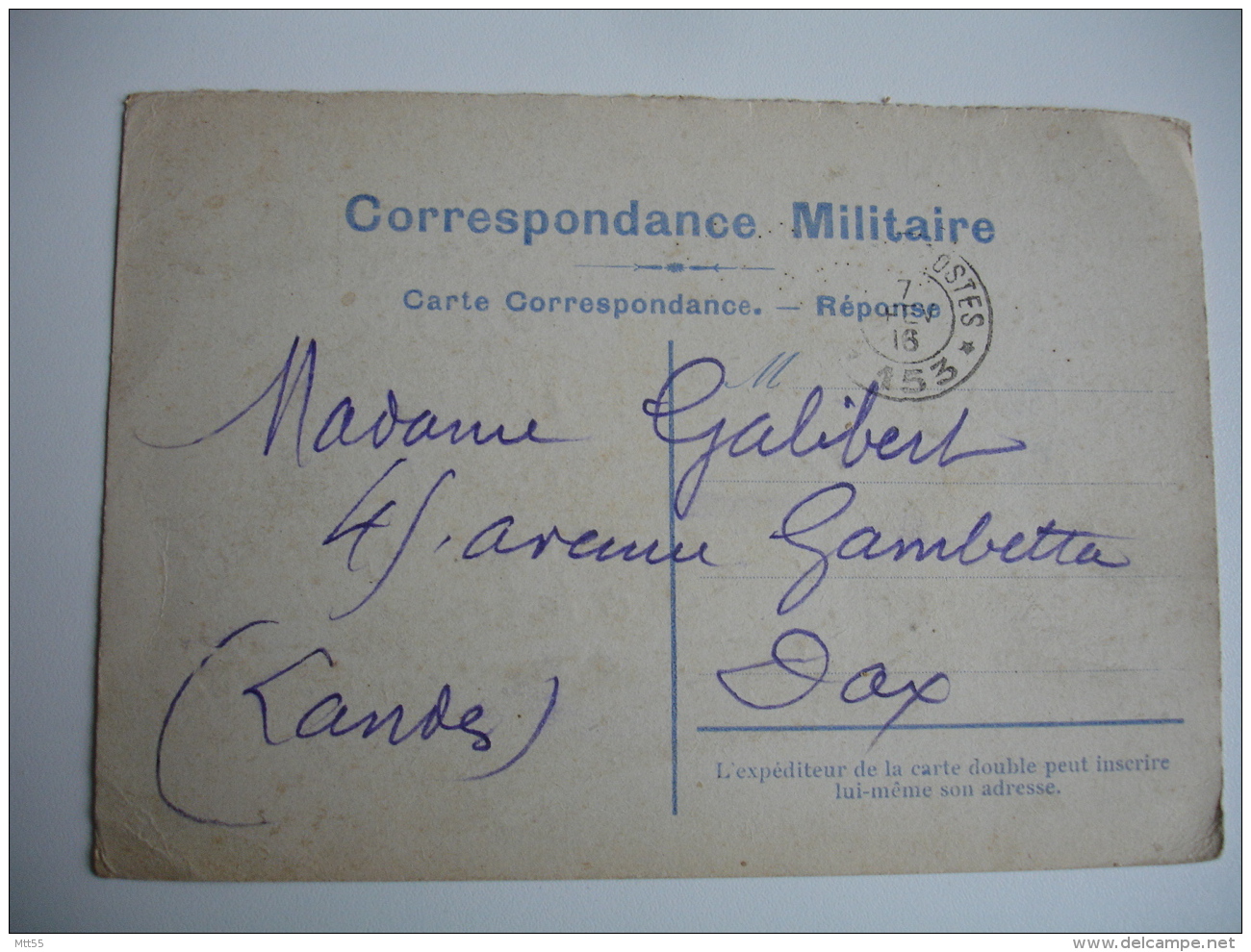 Tresor Et Postes 153 Cachet Franchise Postale Militaire Guerre 14.18 - Guerre De 1914-18
