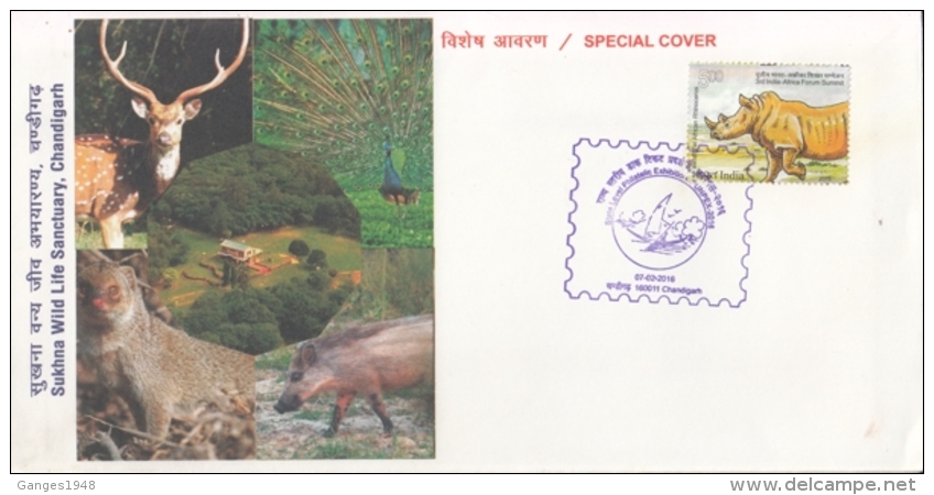 India  2016  Peacock  Deer  Mongoose  Sukhna Wild Life Sanctuary  Chandigarh  Special  Cover #  15366  D Inde Indien - Game