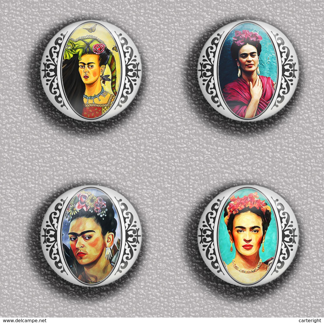 Frida Kahlo Painting Fan ART BADGE BUTTON PIN SET 2 (1inch/25mm Diameter) 35 DIFF - Otros & Sin Clasificación