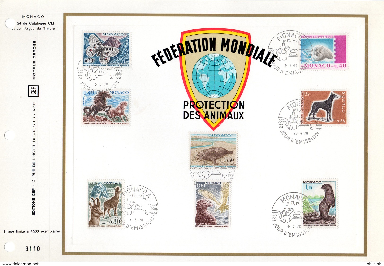 " PROTECTION DES ANIMAUX " Sur Feuillet CEF 1er Jour De 1970 De MONACO. N° YT 809 à 816. Parfait état. FDC - Sonstige & Ohne Zuordnung