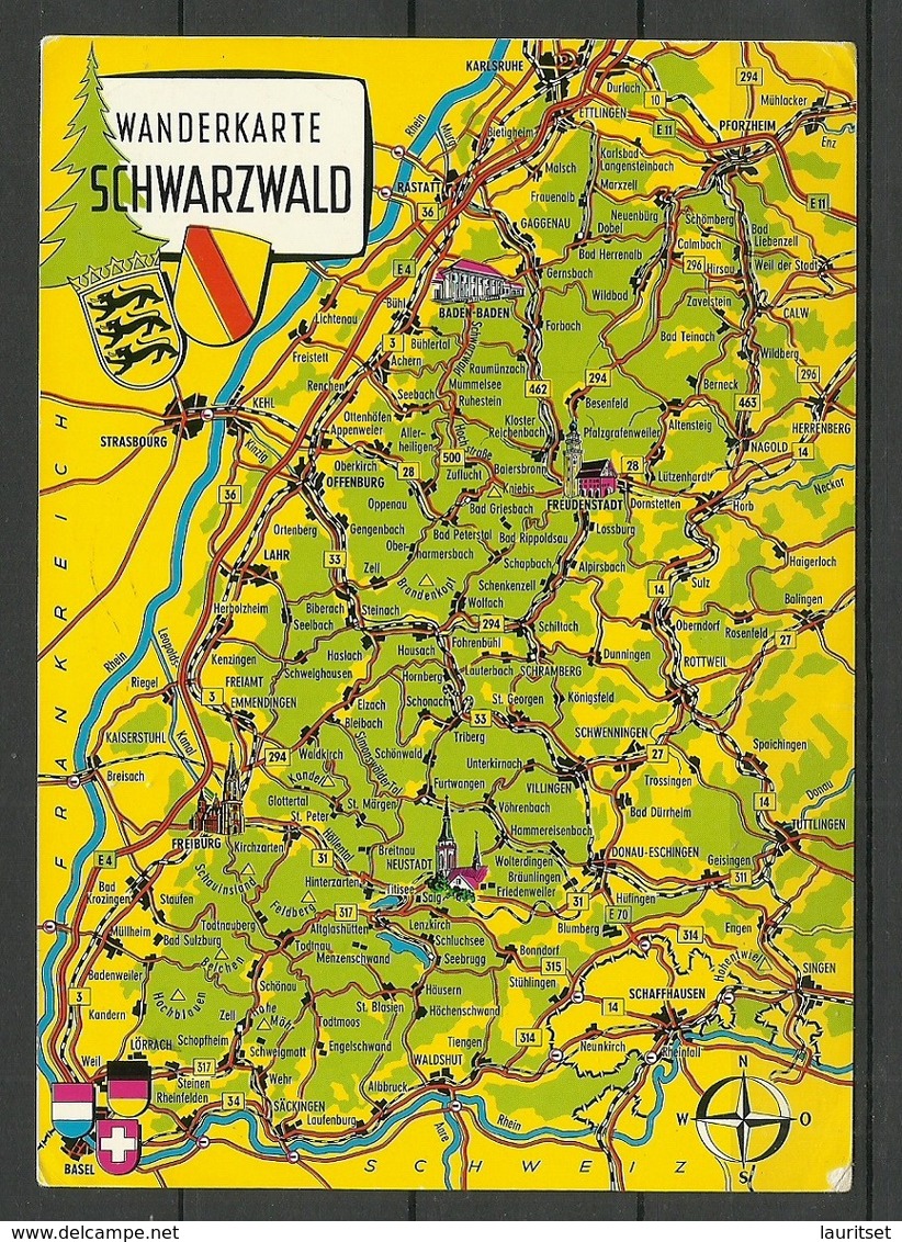 Deutschland Postkarte Wanderkarte Schwarzwald Gesendet 1991, Mit Briefmarke - Sonstige & Ohne Zuordnung