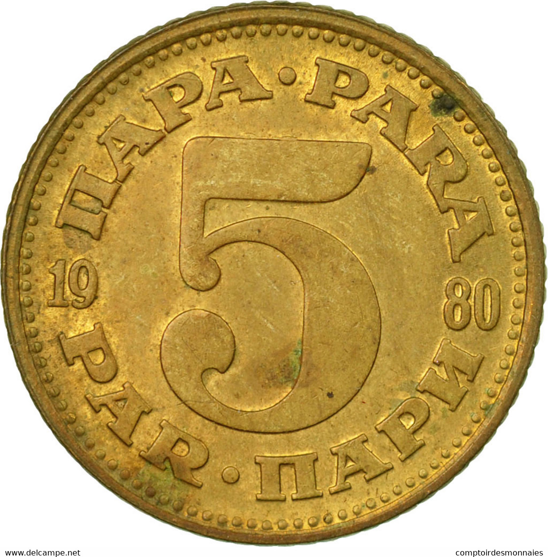 Monnaie, Yougoslavie, 5 Para, 1980, TB+, Laiton, KM:43 - Yougoslavie