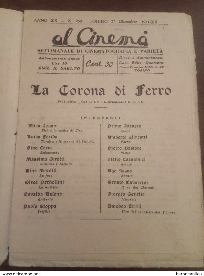 Rivista Al Cinema 1941 Descrizione Del Film E Attori  La Corona Di Ferro Con Luisa Ferida E Gino Cervi - Cine