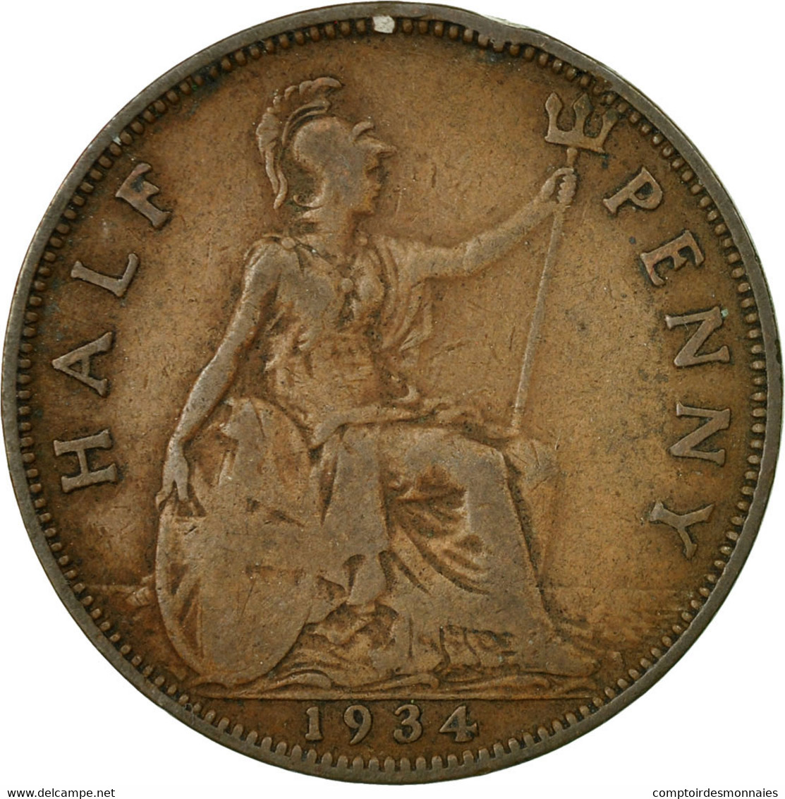 Monnaie, Grande-Bretagne, George V, 1/2 Penny, 1934, TB+, Bronze, KM:837 - C. 1/2 Penny