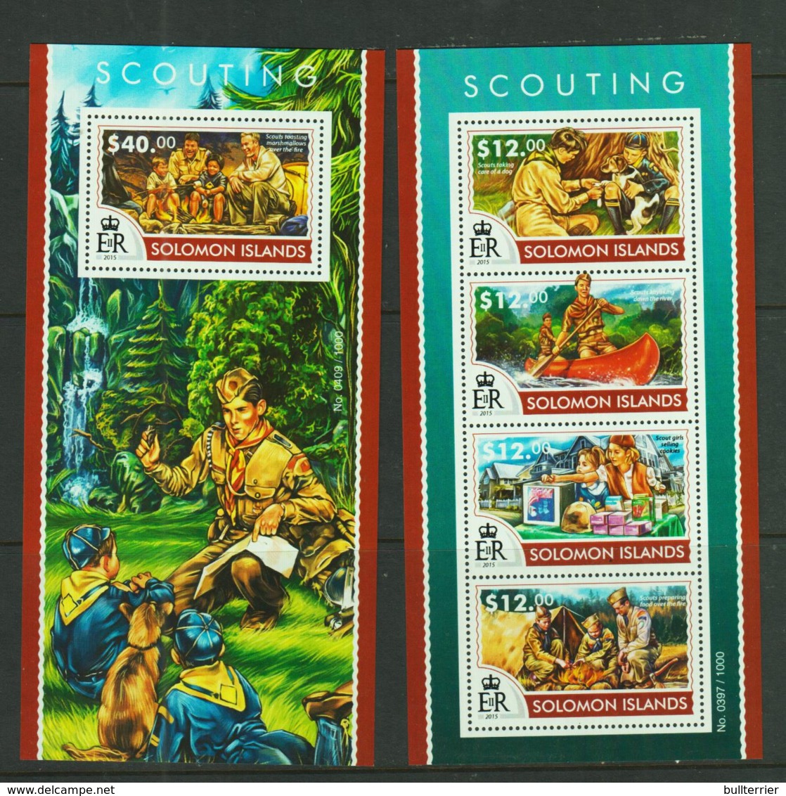 SCOUTS -  SOLOMON ISLANDS  -2015 - SCOUTING SHEETLET OF 4 + SOUVENIR SHEET MINT NEVER HINGED - Nuovi