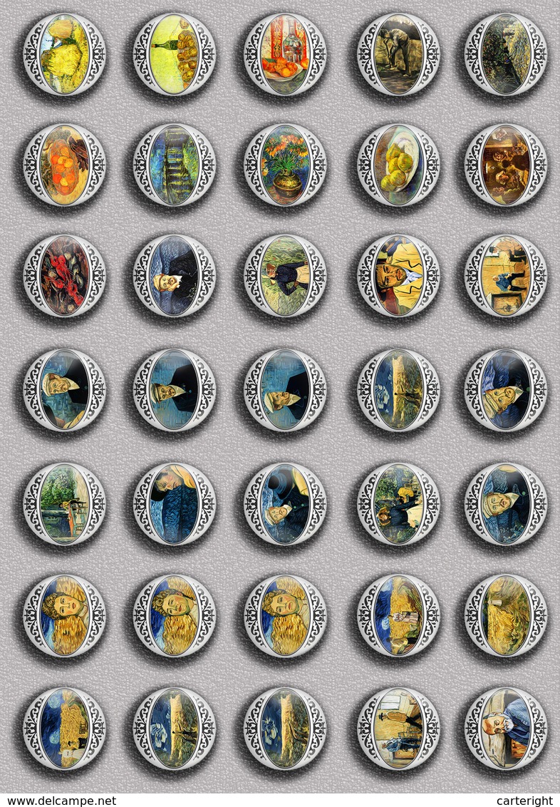 Vincent Van Gogh Painting Fan ART BADGE BUTTON PIN SET 1 (1inch/25mm Diameter) 35 DIFF - Otros & Sin Clasificación