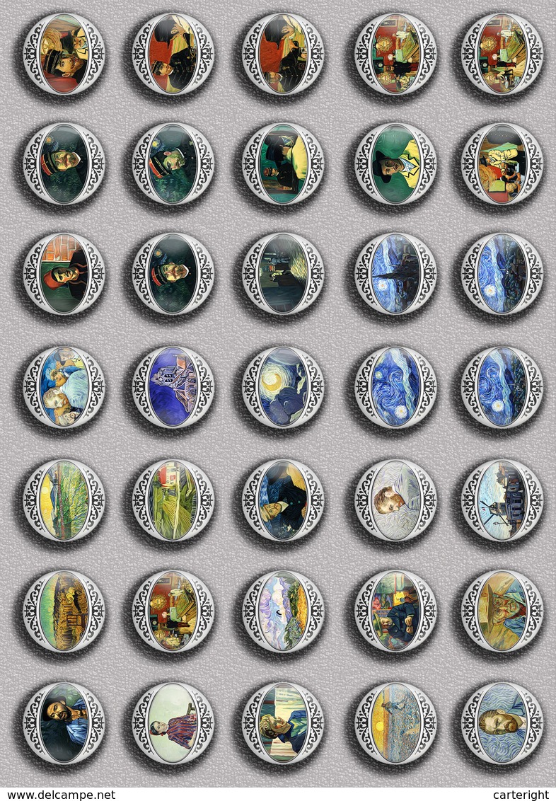 Vincent Van Gogh Painting Fan ART BADGE BUTTON PIN SET 4 (1inch/25mm Diameter) 35 DIFF - Otros & Sin Clasificación