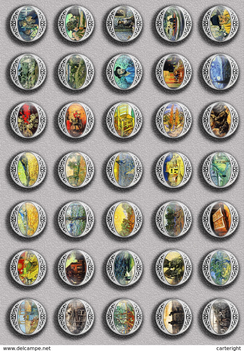 Vincent Van Gogh Painting Fan ART BADGE BUTTON PIN SET 5 (1inch/25mm Diameter) 35 DIFF - Otros & Sin Clasificación