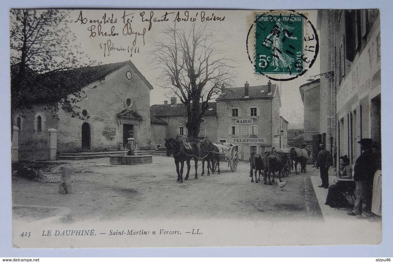 CPA Saint-Martin-en-Vercors, Mairie, Hôtel, Attelage, Tilleul Dit "de Sully", Drôme, 1911 - Autres & Non Classés