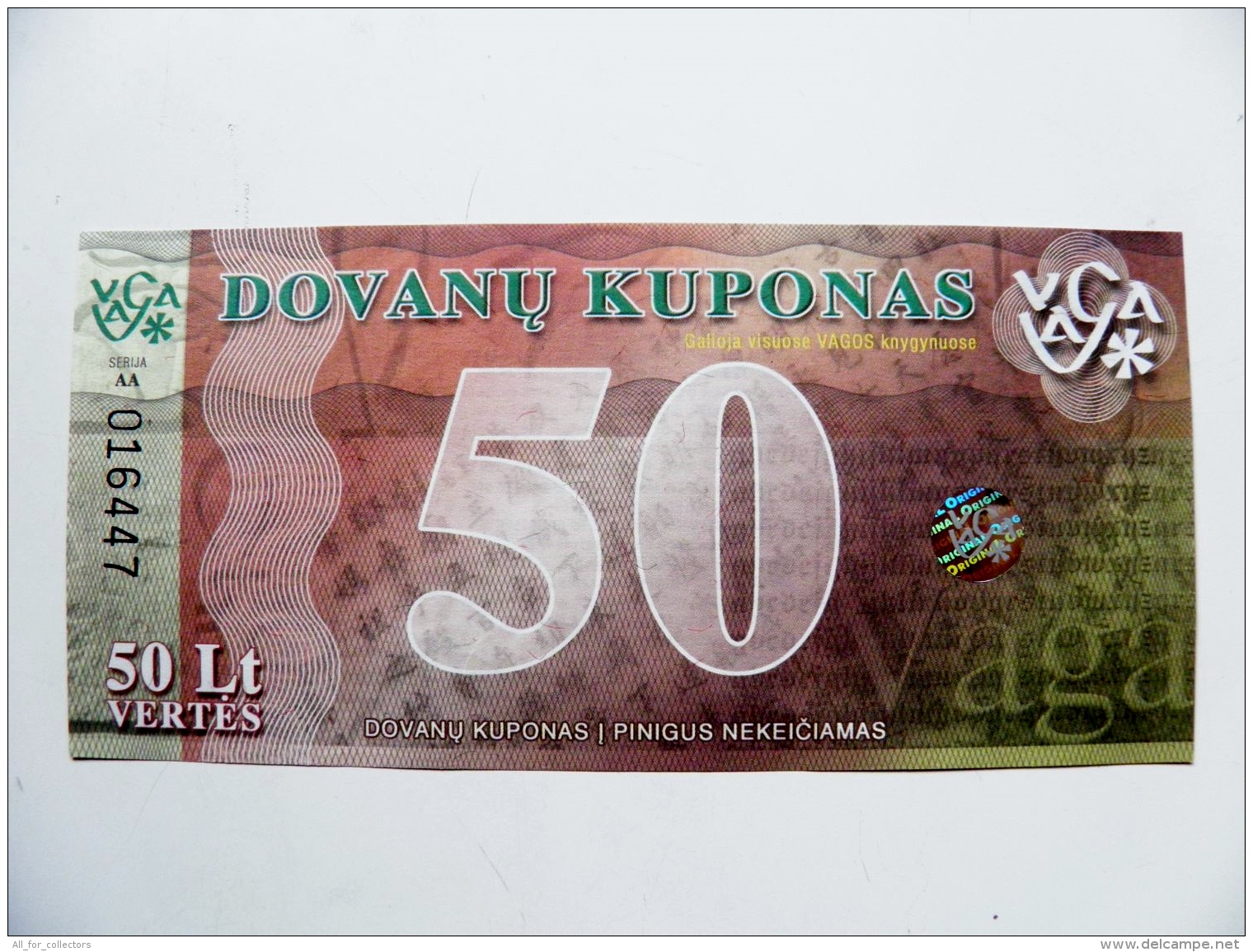 Uns Banknote From Lithuania 2008 50 Lt. Gift Voucher At The Bookstore Hologram Vaga - Lituania