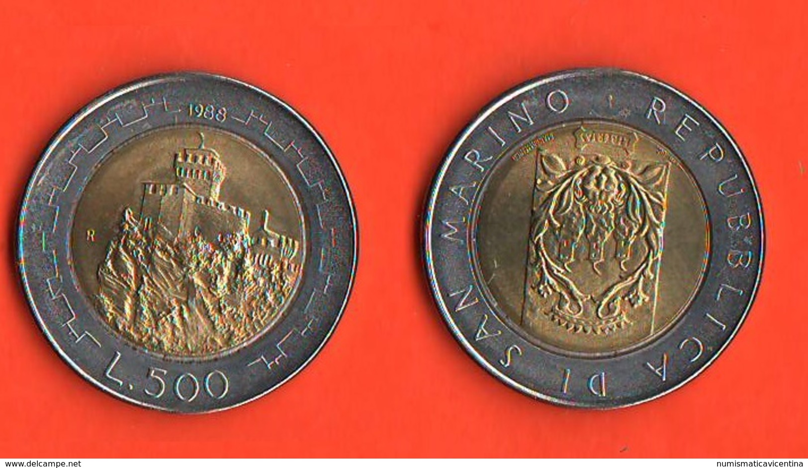 San Marino 500 Lire 1988 Seconda Torre Bimetallic Bimetallici - San Marino