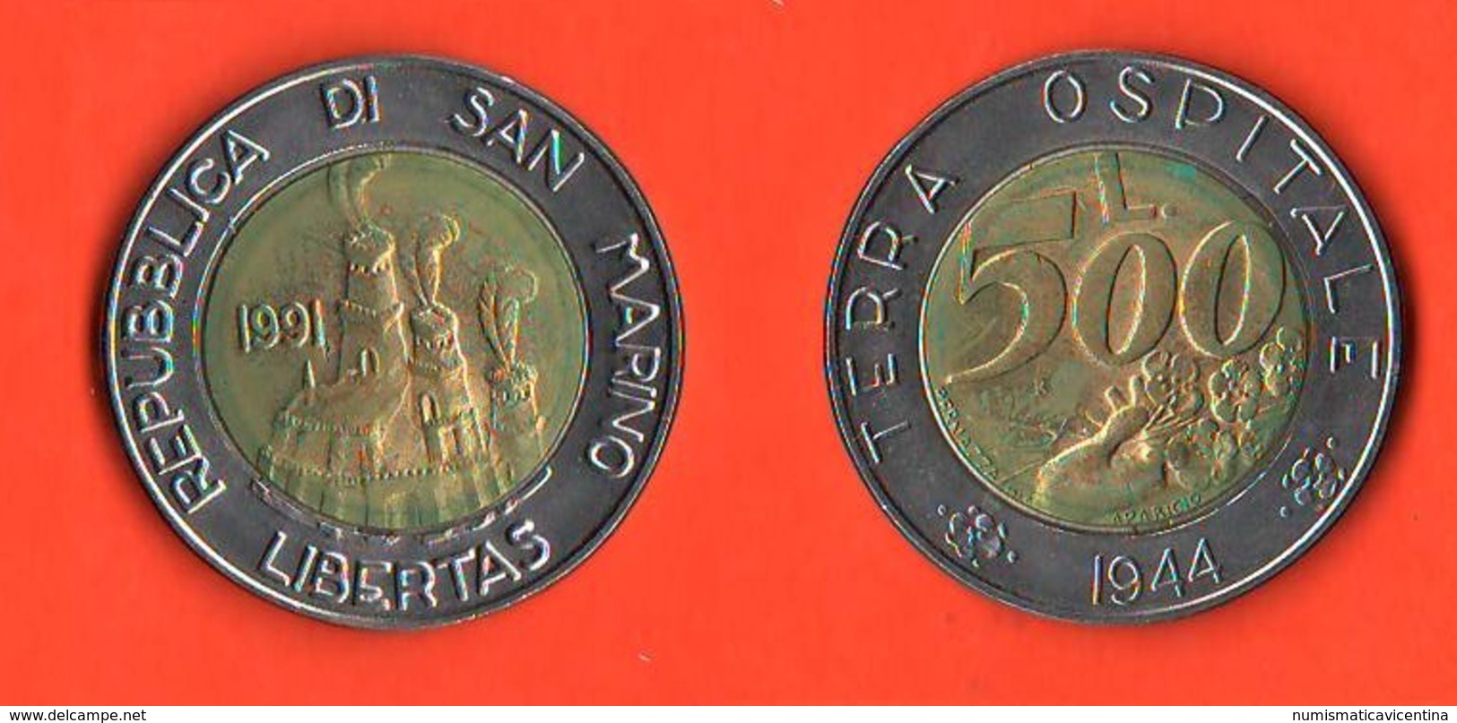 San Marino 500 Lire 1991 Terra Ospitale Bimetallic Bimetallici - San Marino