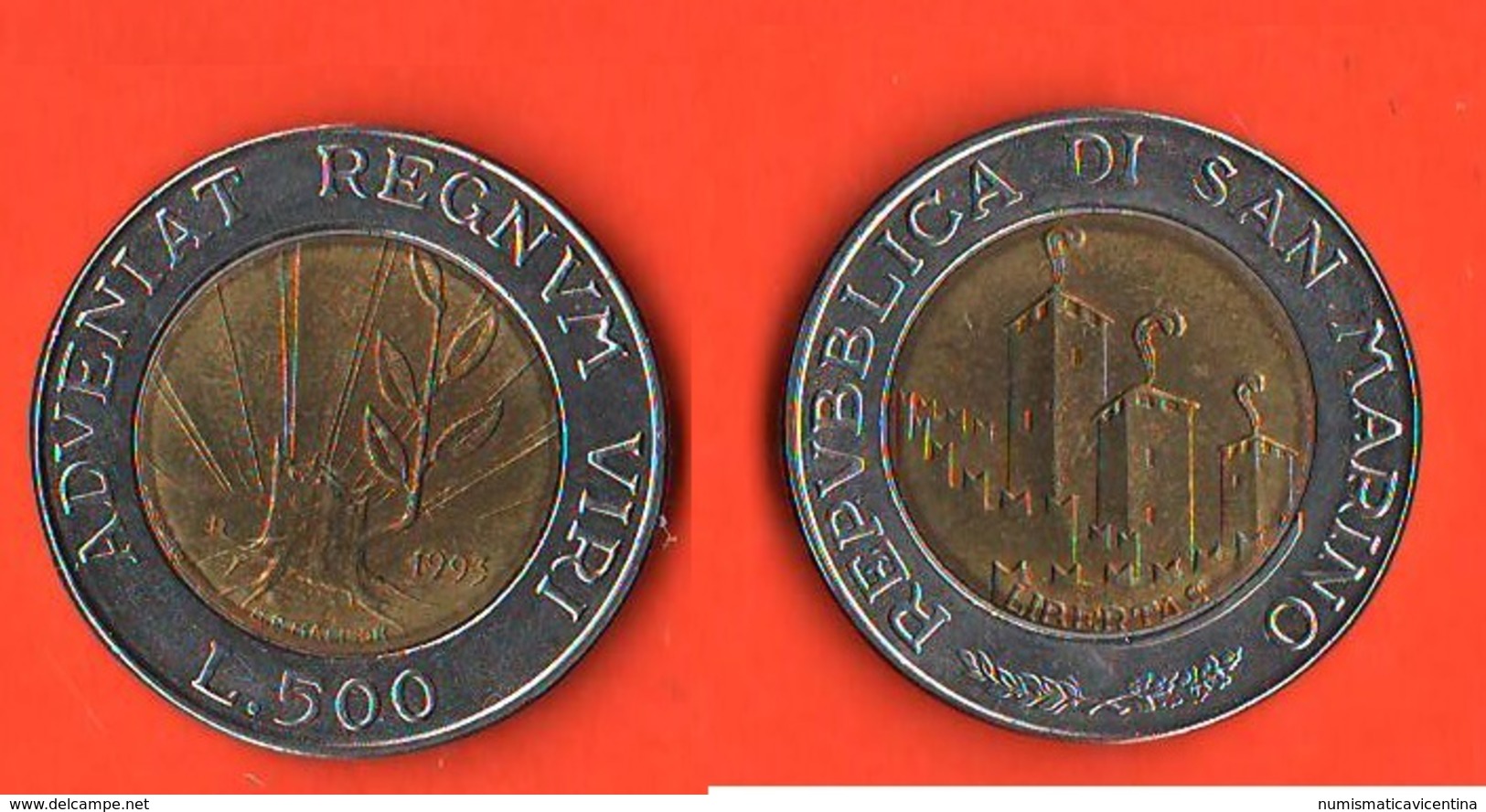 San Marino 500 Lire 1993 San Marino Bimetallic Bimetallici - San Marino