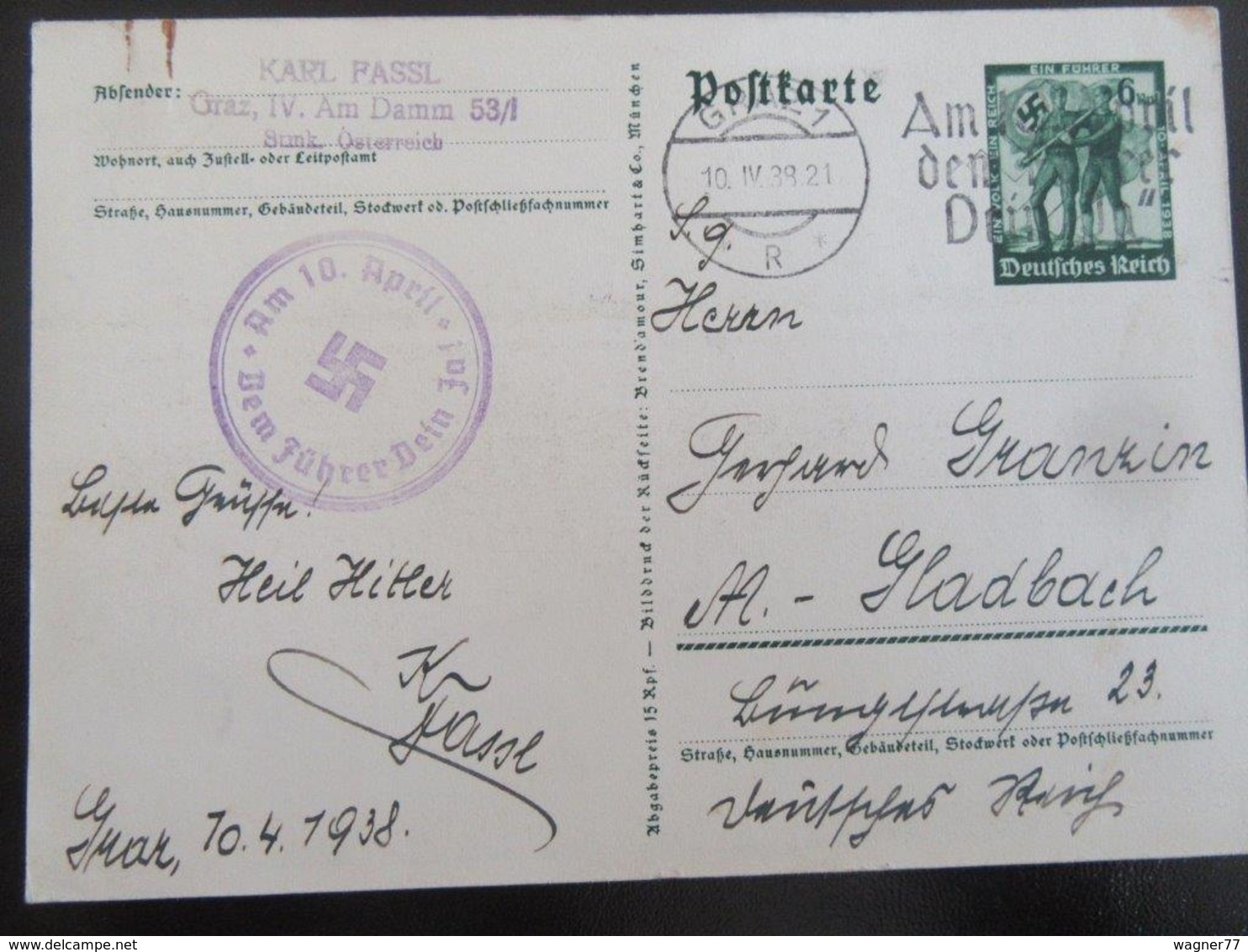 Postkarte Hitler Anschluss 1938 - Weltkrieg 1939-45