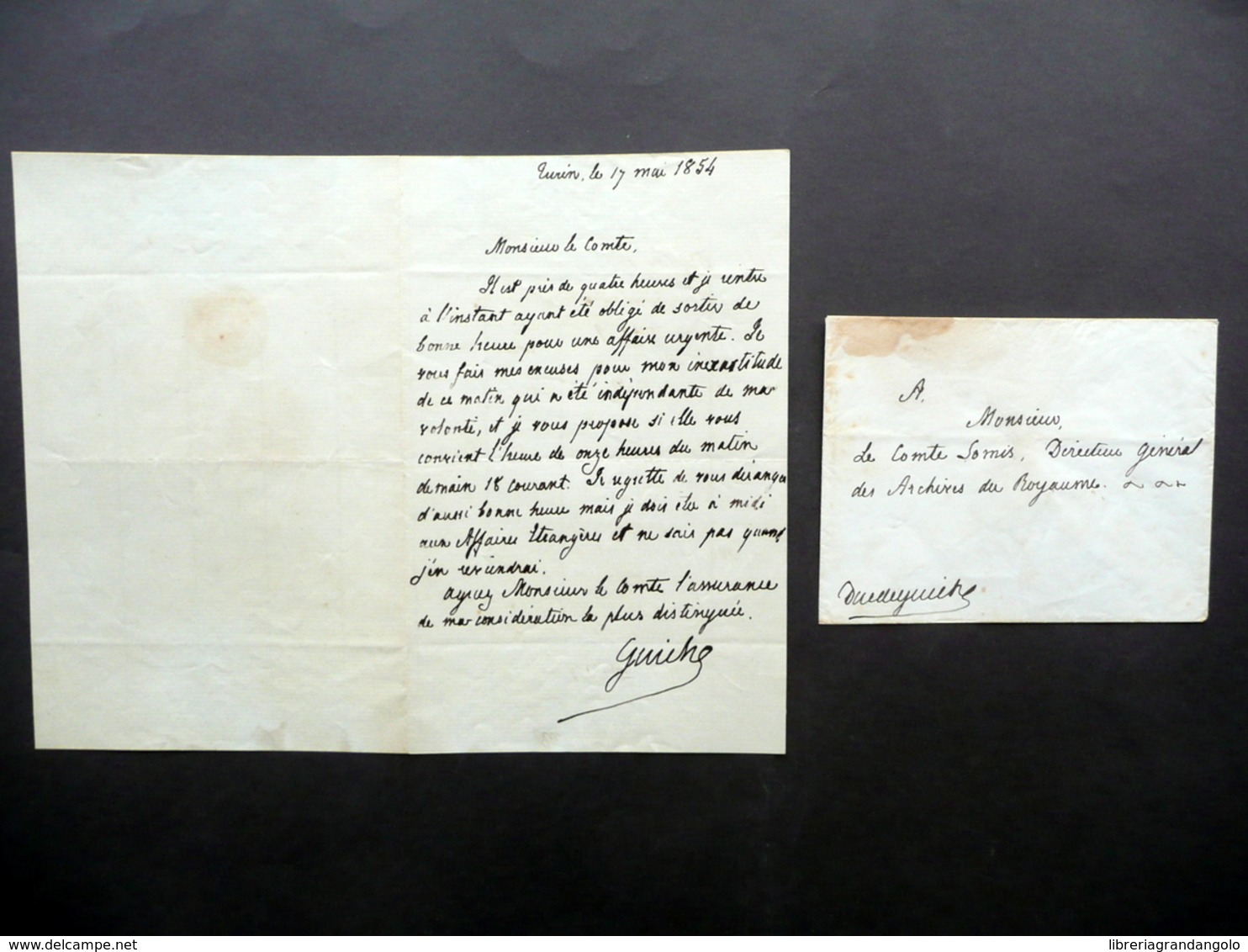 Autografo Antonio Alfredo Gramont Duca Di Guiche Lettera Torino 17/5/1854 Busta - Altri & Non Classificati