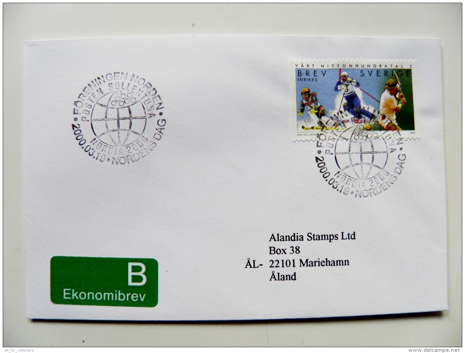 Cover From Sweden 2000 Special Cancel Nordia Sport Ski Slalom Tennis - Lettres & Documents