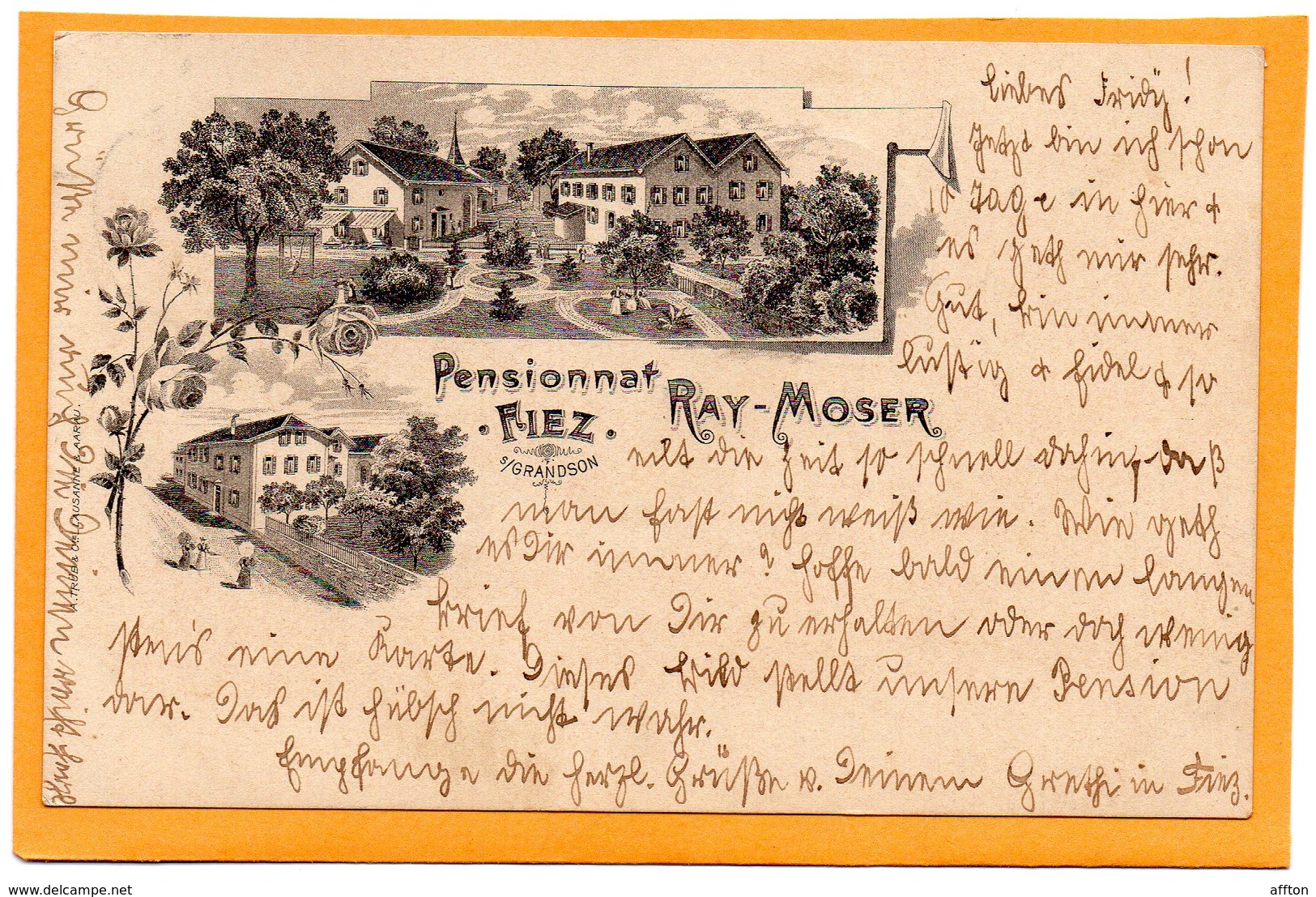 Fiez Pensionnat Ray Moser Switzerland 1907 Postcard - Fiez