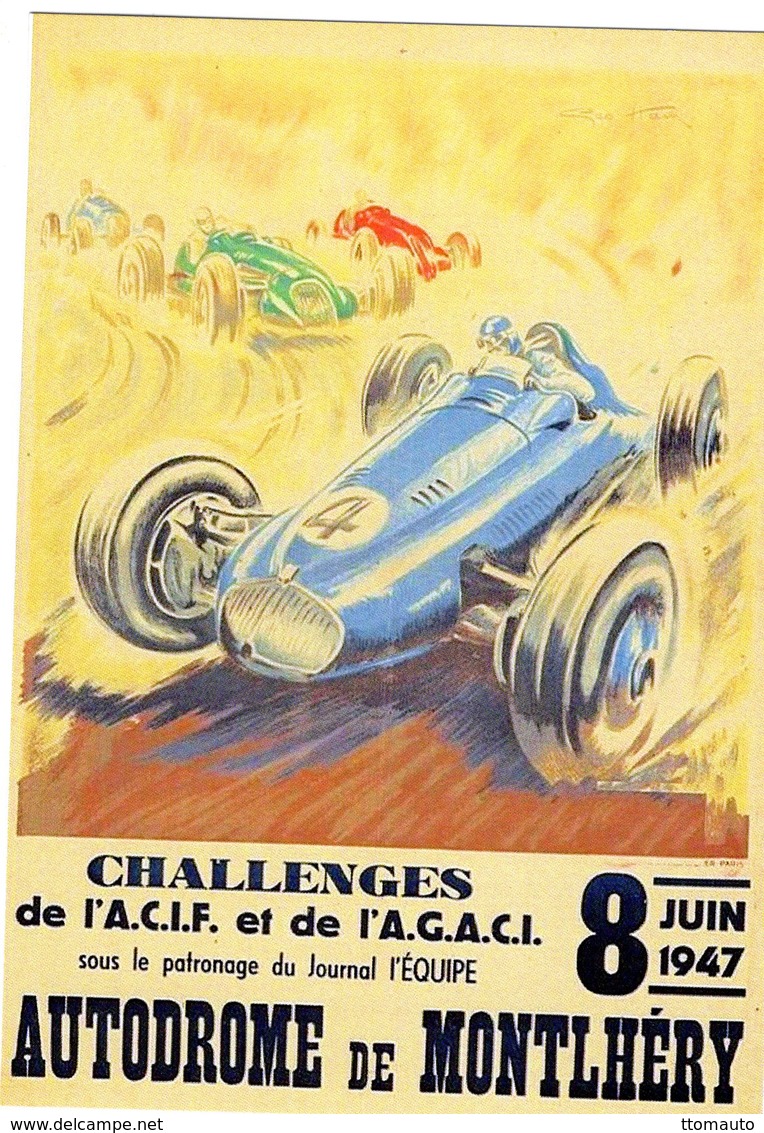 Challenges De L'ACIF Et De L'AGACI à Autodrome De Montlhéry 1947 - Artwork By Geo Ham -  CPR - Le Mans