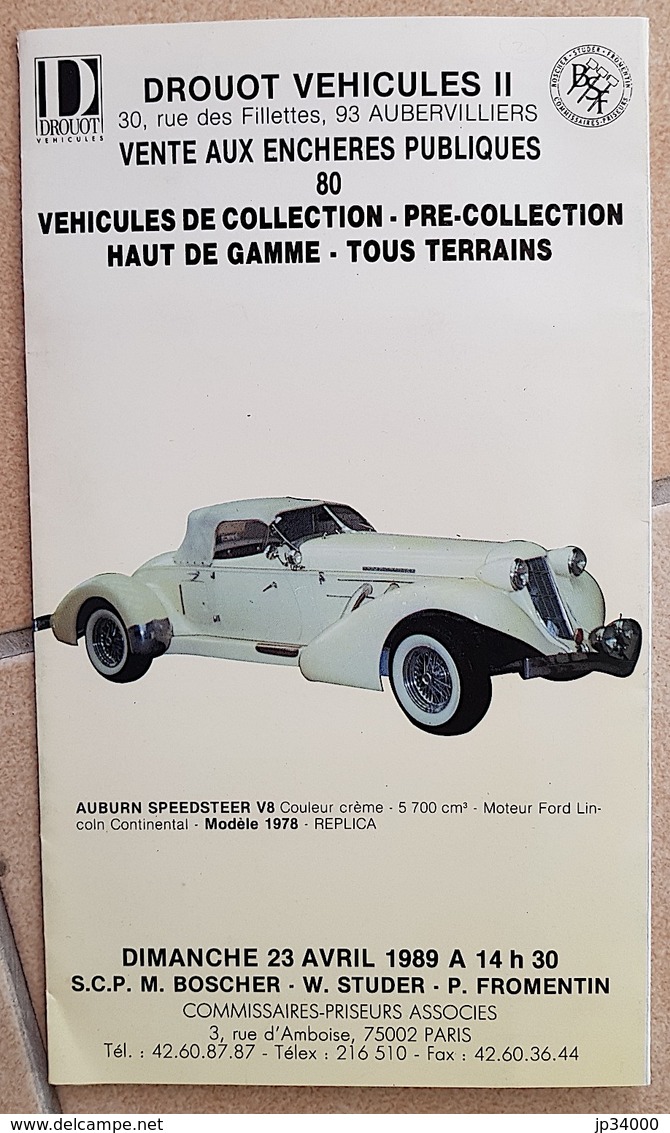 CATALOGUE DE VENTE Aux ENCHERES: 80 Vehicules De Collection, Pre Collection HAUT DE GAMME- Tous Terrains - Voitures