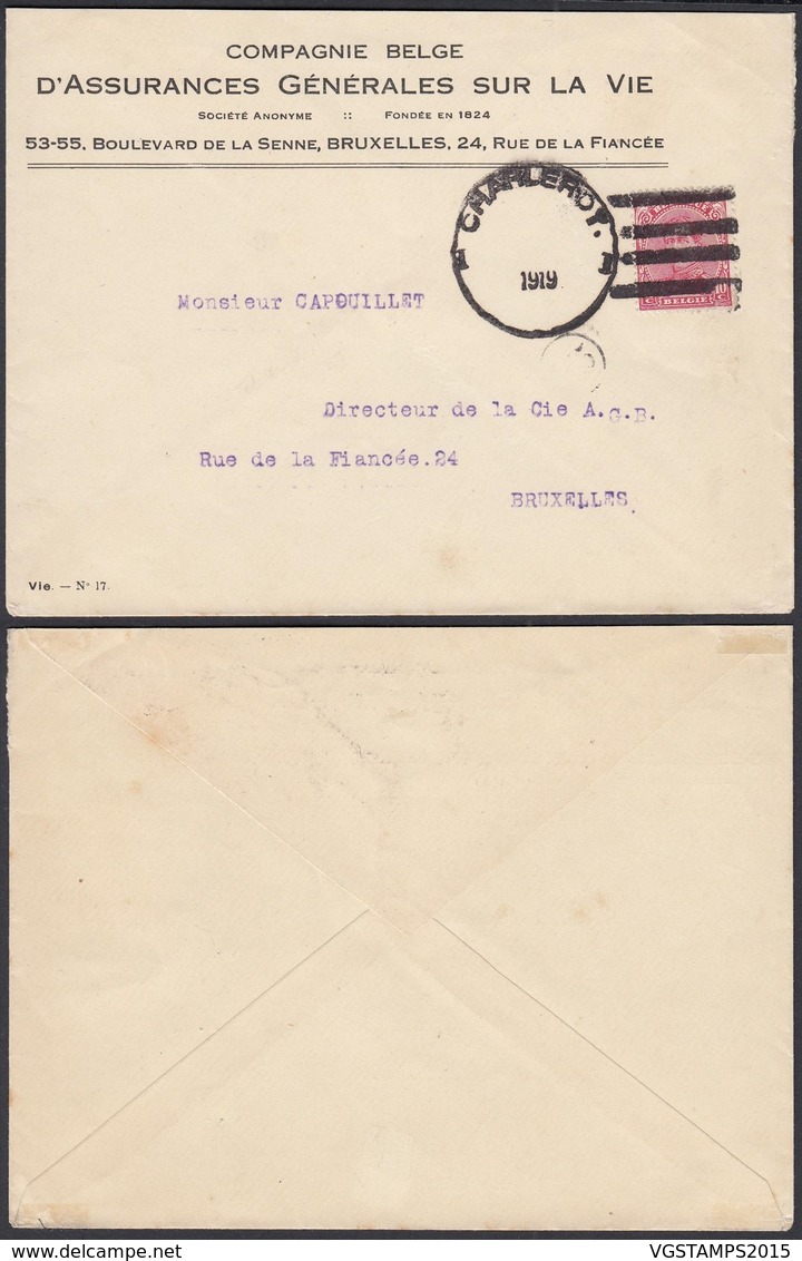 Belgique 1919- Timbre Cob Nr.: 138 Sur Lettre Obliteré De Fortune-Charleroy  Ref. (EB) DC-0347 - Usados