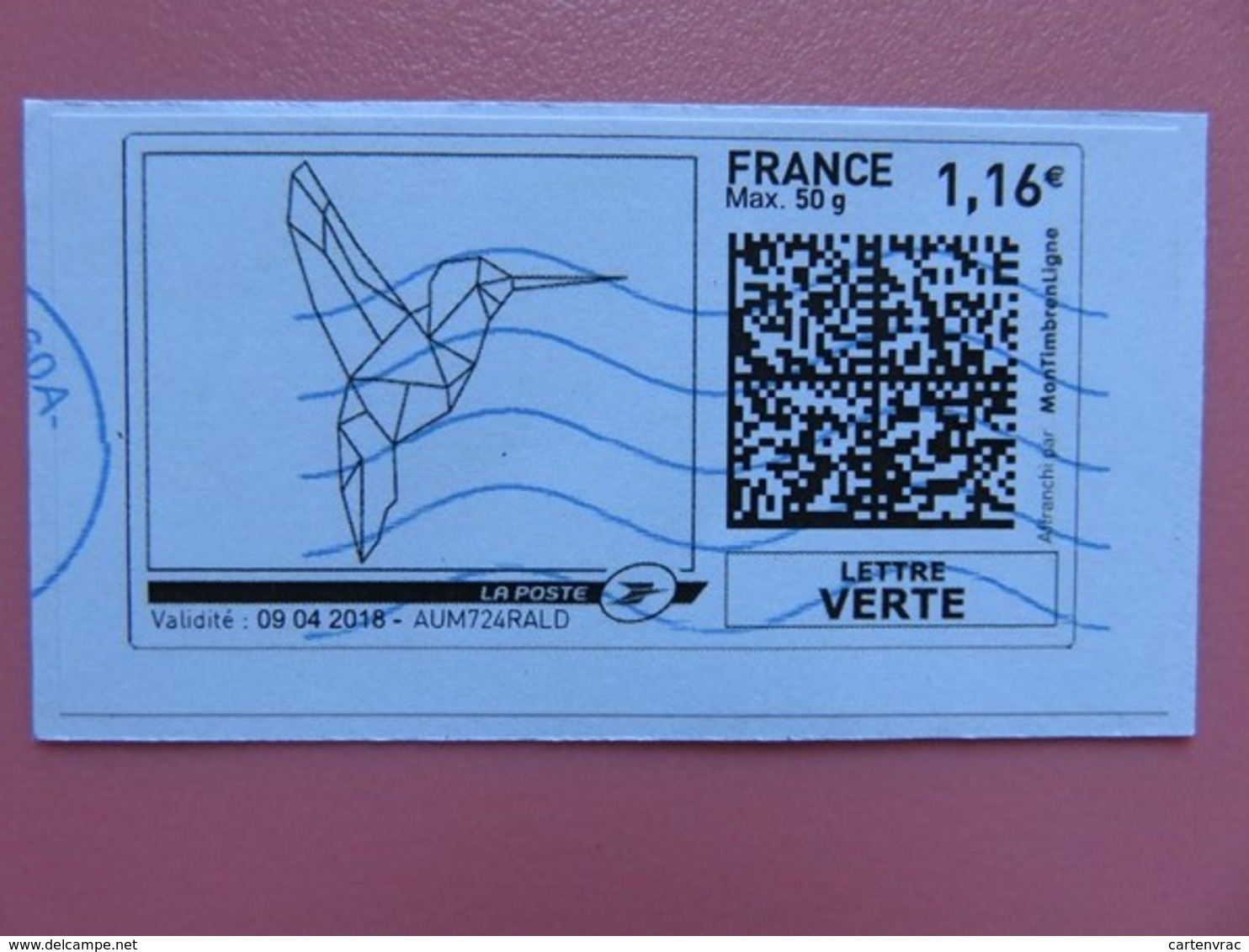 Montimbrenligne - Oiseau à Colorier - Lettre Verte Max 50 G - 1,16 € - Sur Fragment - Other & Unclassified