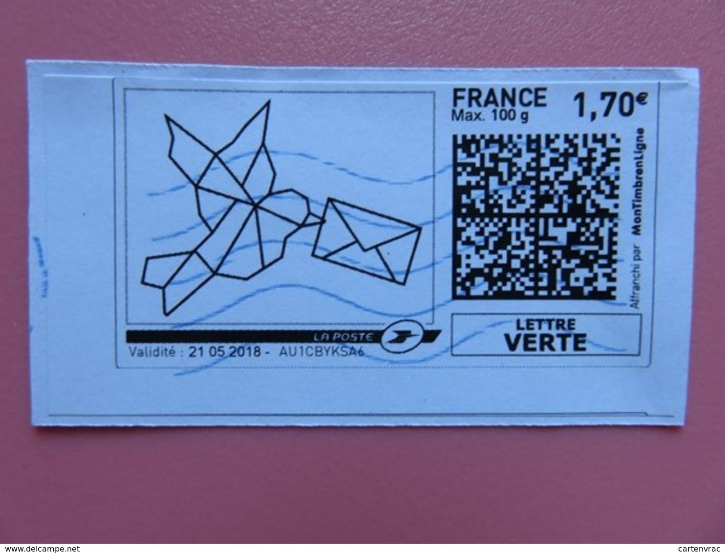 Montimbrenligne - Oiseau à Colorier - Lettre Verte Max 100 G - 1,70 € - Sur Fragment - Autres & Non Classés