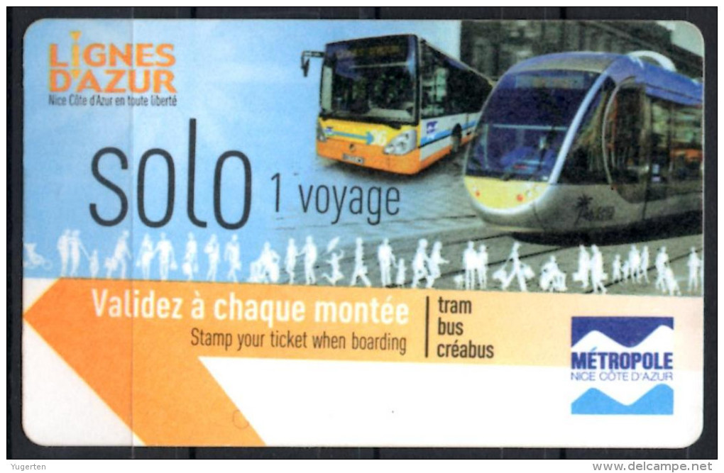 Ticket Transport France Lignes D'Azur Tram Tramway Bus - Europe