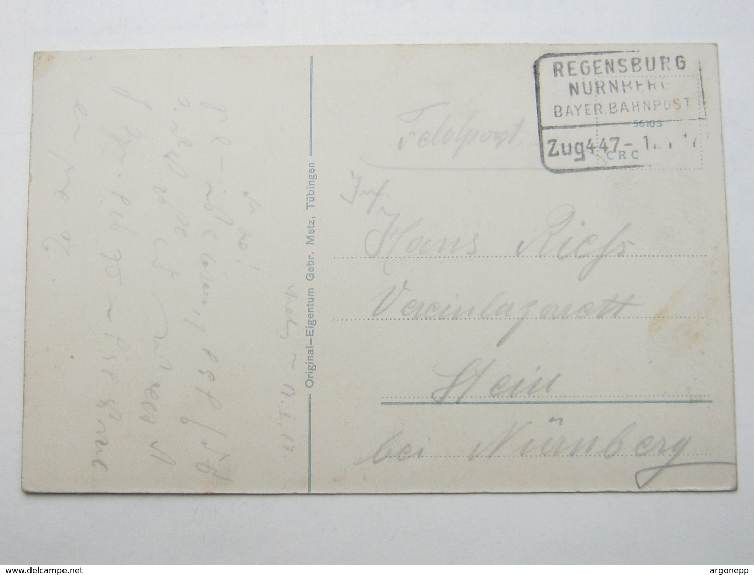 1917 , REGENSBURG - NÜRNBERG - Bahnpost  , Klarer Stempel Auf Karte - Feldpost (portvrij)