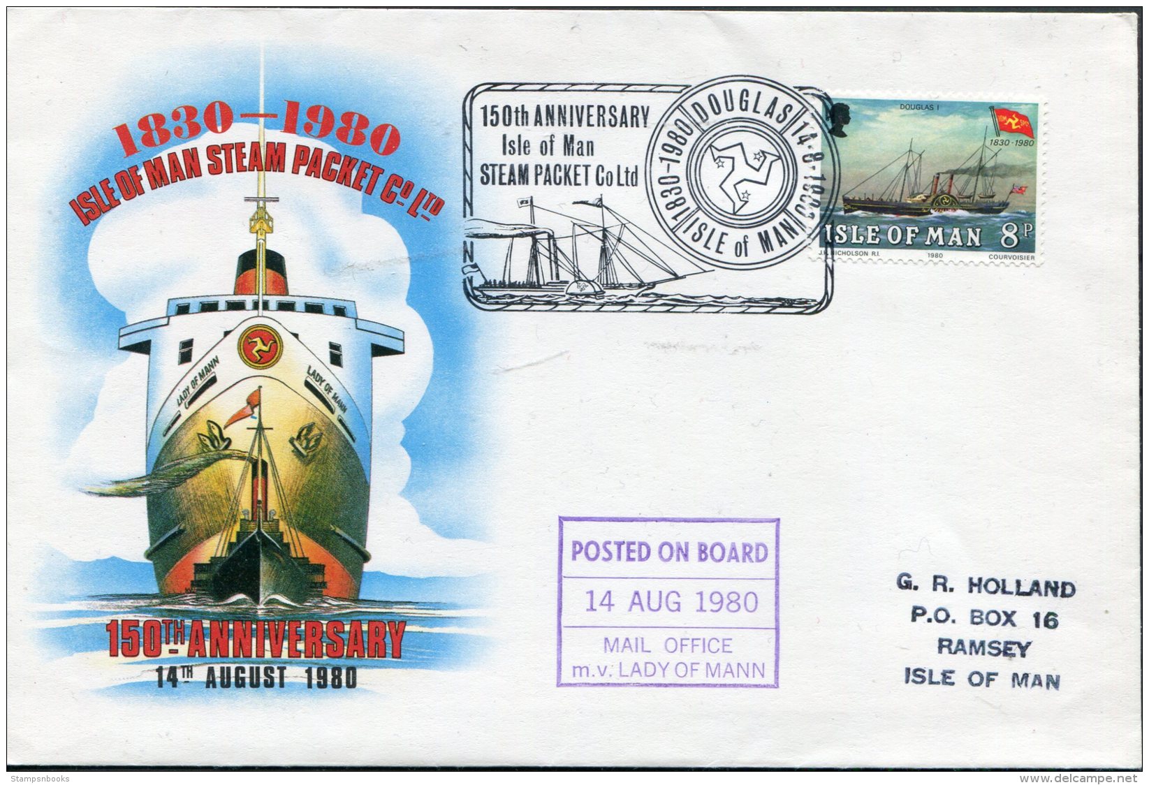 1980 IOM Steam Packet Ship Cover. M.V LADY OF MANN - Man (Ile De)