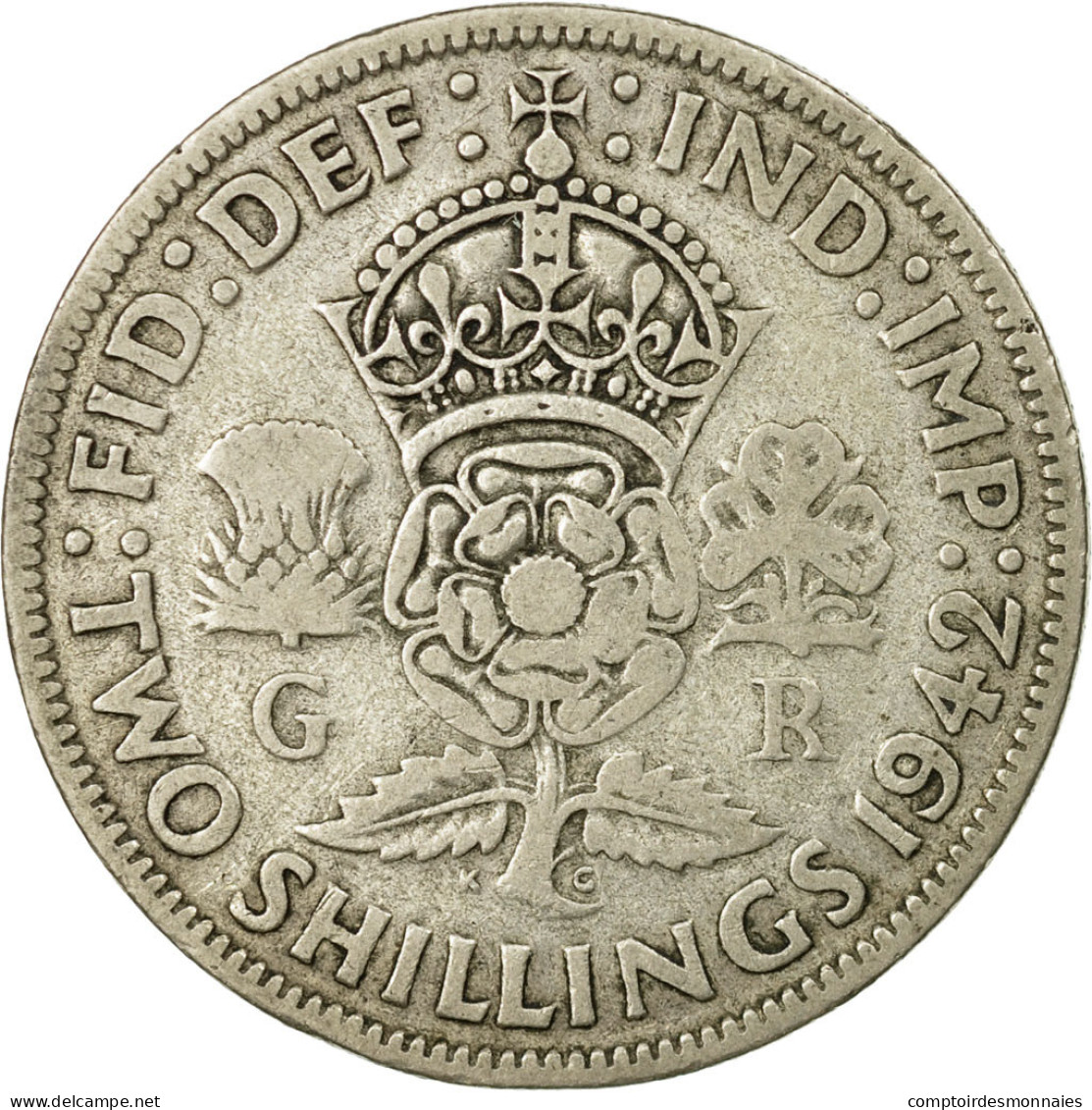 Monnaie, Grande-Bretagne, George VI, Florin, Two Shillings, 1942, TB+, Argent - J. 1 Florin / 2 Shillings