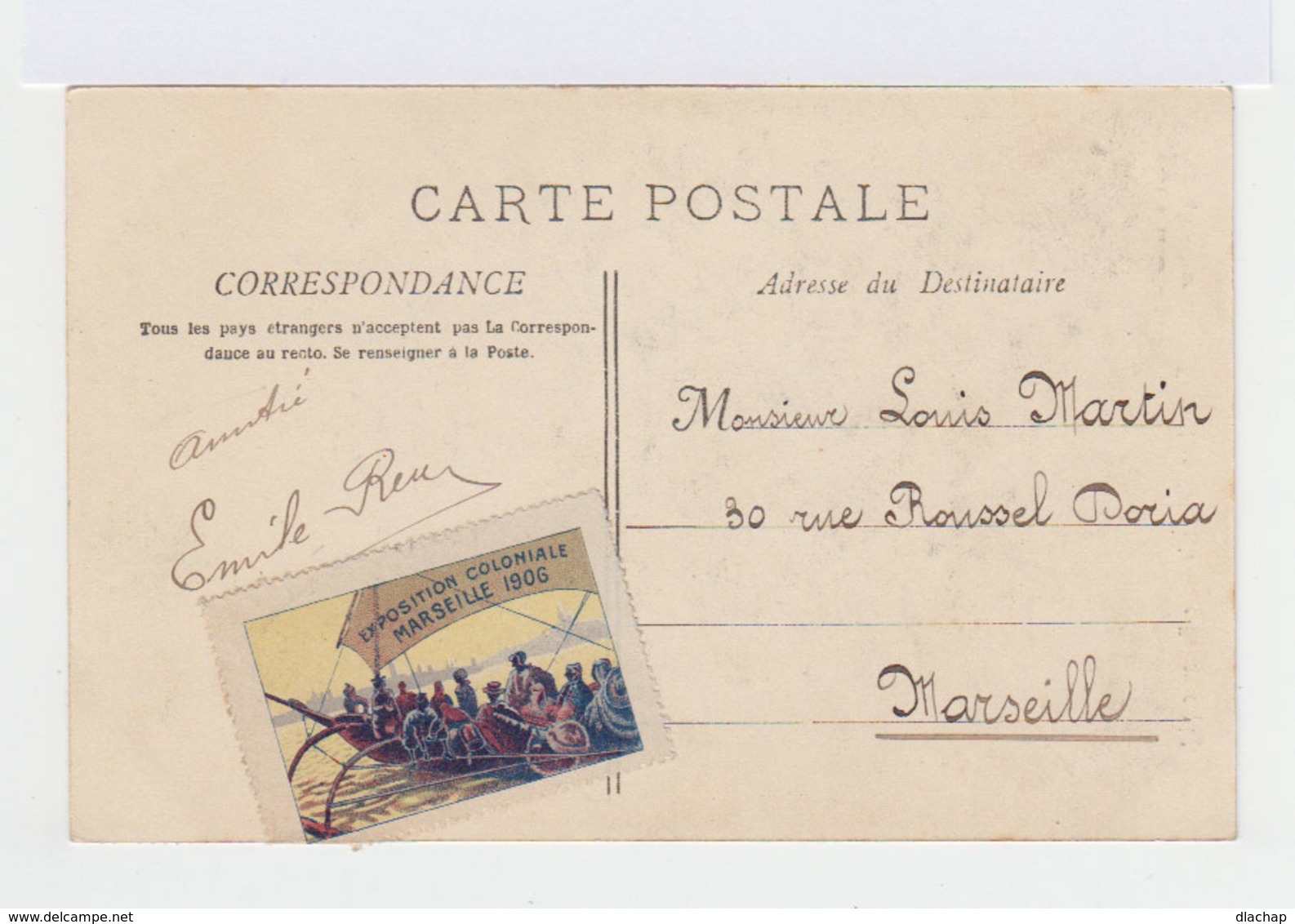 Carte Postale Marseille Vignette Exposition Coloniale. CAD Hexagonal Exposition Coloniale 1906. (761) - Cachets Manuels