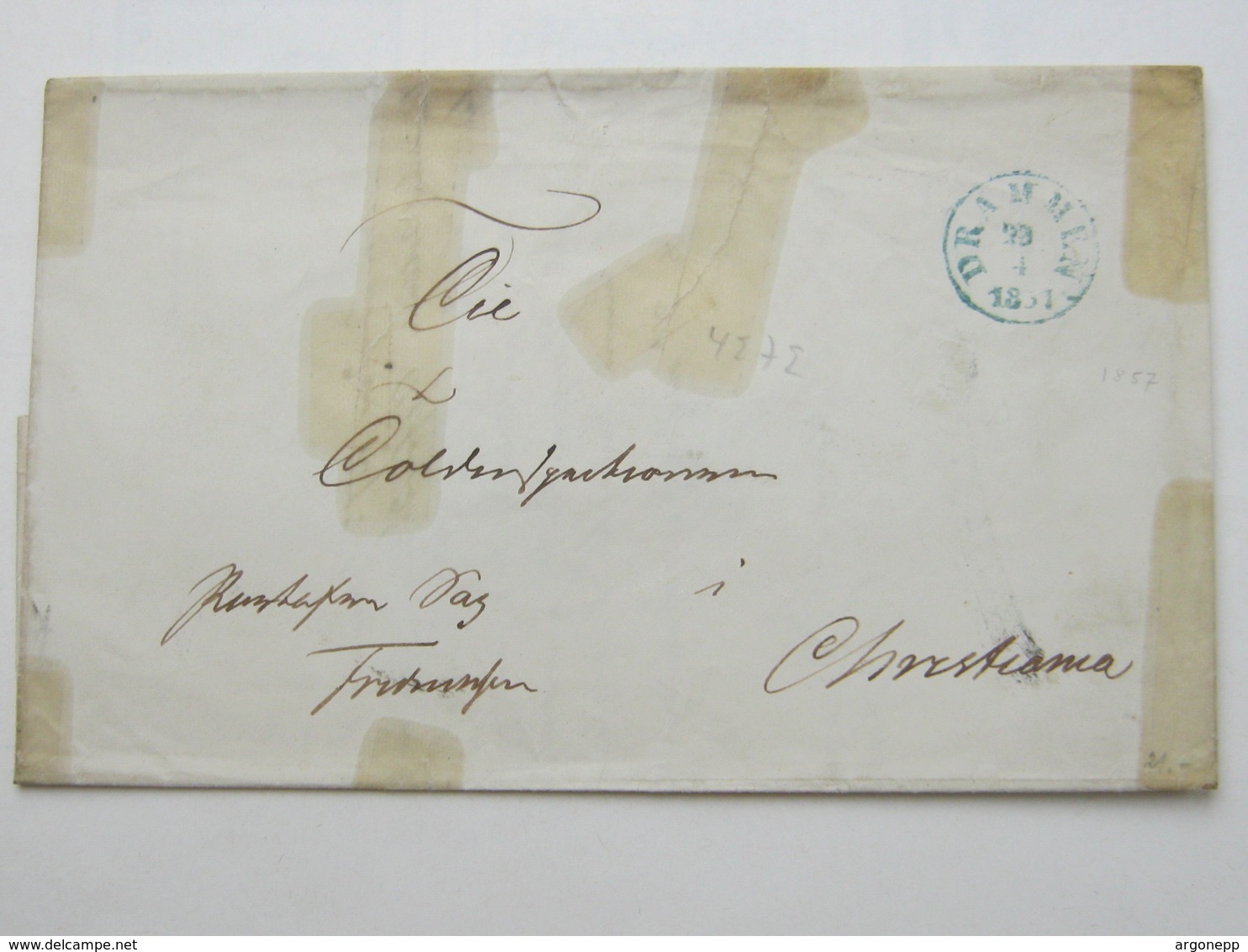 1857 , DRAMMEN ,Brief Nach Christiania Mit Siegel + Inhalt - ...-1855 Prefilatelia